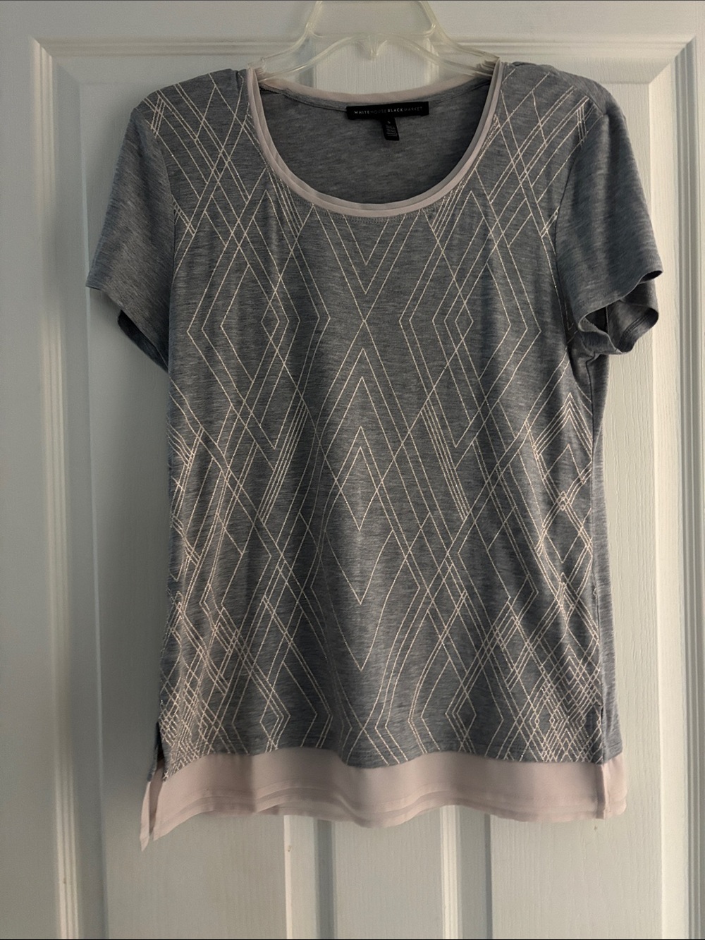 White House Black Market Sparkly Heather Gray Geometric Print Tee Sz S